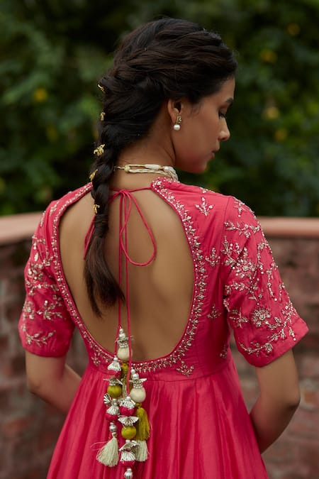 Buy Vashisht Guru Dutt Coral Organza, Handloom Chanderi Round Embroidered Anarkali And Lehenga Set Online at Aza Fashions Buy_Vashisht Guru Dutt_Coral Organza, Handloom Chanderi Round Embroidered Anarkali And Lehenga Set _Online_at_Aza_Fashions