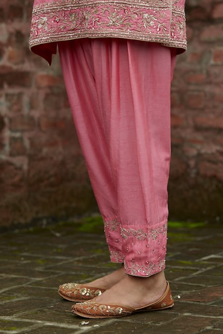 Buy Vashisht Guru Dutt Pink Raw Silk, Organza Floral Round Panelled Kurta Set Online at Aza Fashions Buy_Vashisht Guru Dutt_Pink Raw Silk, Organza Floral Round Panelled Kurta Set _Online_at_Aza_Fashions