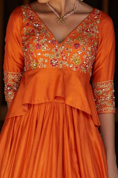 Buy Vashisht Guru Dutt Orange Handloom Chanderi, Raw Silk And Tissue Floral, Chevron Border Lehenga Set Online at Aza Fashions Buy_Vashisht Guru Dutt_Orange Handloom Chanderi, Raw Silk And Tissue Floral, Chevron Border Lehenga Set _Online_at_Aza_Fashions