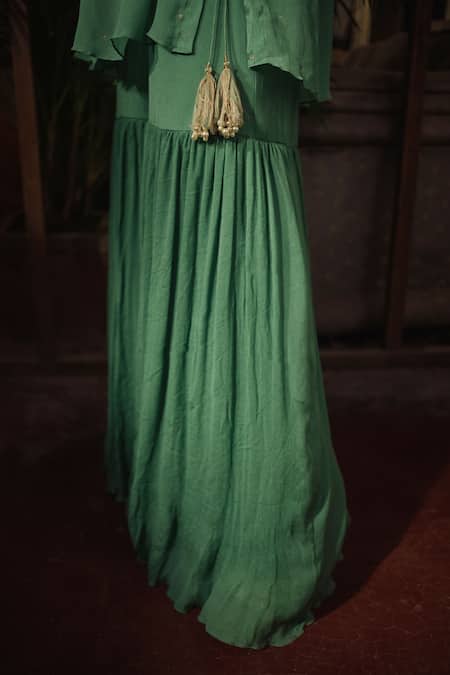 Shop_Suave_Blue Chiffon Embroidery Round Neck Floral Kurta And Sharara Set _Online_at_Aza_Fashions