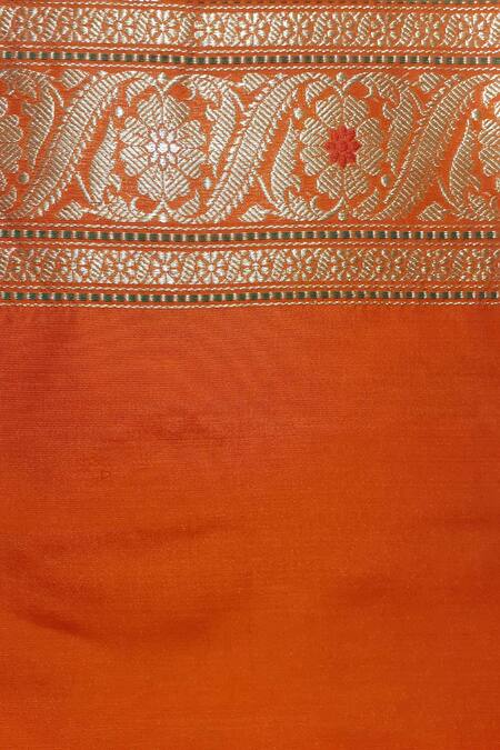 Shop_Priyanka Raajiv_Red Silk, Banarasi Rangkaat Kadua Floral, Stripe Karni Woven Saree_Online_at_Aza_Fashions