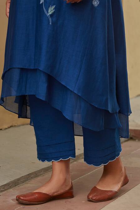 Vaayu Blue Asymmetric Applique Kurta And Pant Set at Aza Fashions Vaayu_Blue Asymmetric Applique Kurta And Pant Set _at_Aza_Fashions