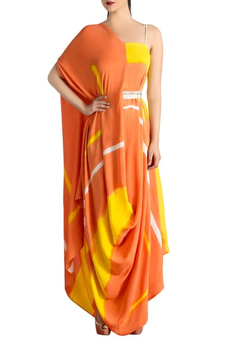 Vedika M Yellow Draped Maxi Dress For Women