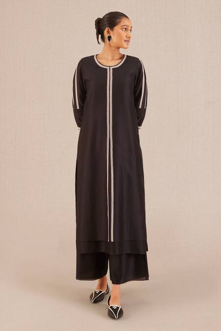 Ampm Black Chanderi Round Neck Kurta Palazzo Set 3