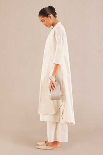 Ampm_Ivory Chanderi Embroidery Open Neck Jacket And Palazzo Set _at_Aza_Fashions