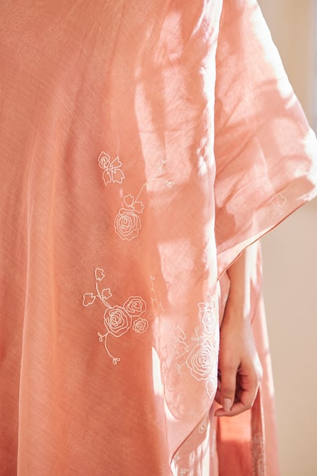 Buy Vaayu Pink Cotton, Muslin Lace, Embroidery Round Neck Flower Print Kurta Set Online at Aza Fashions Buy_Vaayu_Pink Cotton, Muslin Lace, Embroidery Round Neck Flower Print Kurta Set _Online_at_Aza_Fashions