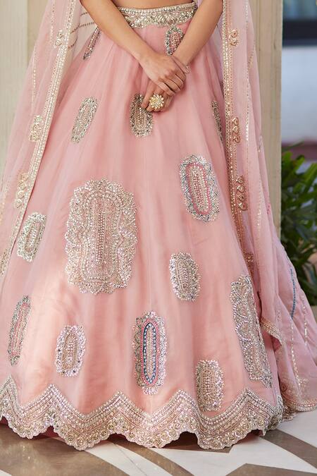 Osaa By Adarsh Pink Organza Zari, Embroidery Asymmetric Zardozi Bridal Lehenga Set Online at Aza Fashions Osaa By Adarsh_Pink Organza Zari, Embroidery Asymmetric Zardozi Bridal Lehenga Set _Online_at_Aza_Fashions