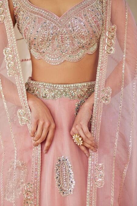 Shop Osaa By Adarsh Pink Organza Zari, Embroidery Asymmetric Zardozi Bridal Lehenga Set Online at Aza Fashions Shop_Osaa By Adarsh_Pink Organza Zari, Embroidery Asymmetric Zardozi Bridal Lehenga Set _Online_at_Aza_Fashions