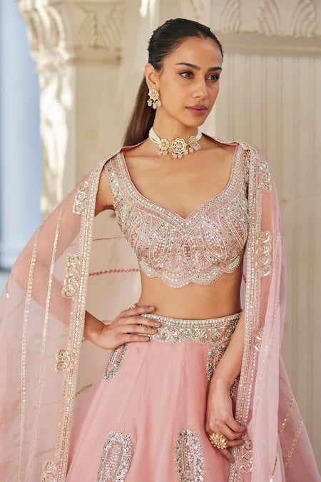 Osaa By Adarsh Pink Organza Zari, Embroidery Asymmetric Zardozi Bridal Lehenga Set at Aza Fashions Osaa By Adarsh_Pink Organza Zari, Embroidery Asymmetric Zardozi Bridal Lehenga Set _at_Aza_Fashions