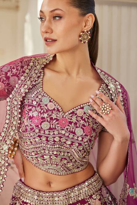 Shop Osaa By Adarsh Purple Organza Zari, Embroidery Asymmetric Bridal Lehenga Set Online at Aza Fashions Shop_Osaa By Adarsh_Purple Organza Zari, Embroidery Asymmetric Bridal Lehenga Set _Online_at_Aza_Fashions