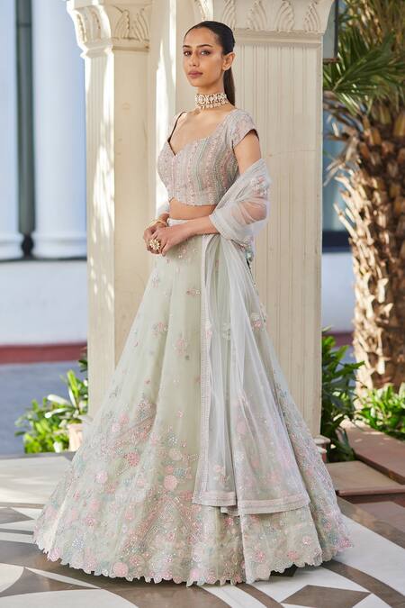 Buy Osaa By Adarsh Green Organza Beads, Sequins, Embroidery And Thread Bridal Lehenga Set Online at Aza Fashions Buy_Osaa By Adarsh_Green Organza Beads, Sequins, Embroidery And Thread Bridal Lehenga Set _Online_at_Aza_Fashions