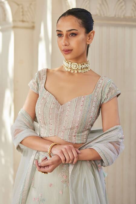 Shop Osaa By Adarsh Green Organza Beads, Sequins, Embroidery And Thread Bridal Lehenga Set Online at Aza Fashions Shop_Osaa By Adarsh_Green Organza Beads, Sequins, Embroidery And Thread Bridal Lehenga Set _Online_at_Aza_Fashions