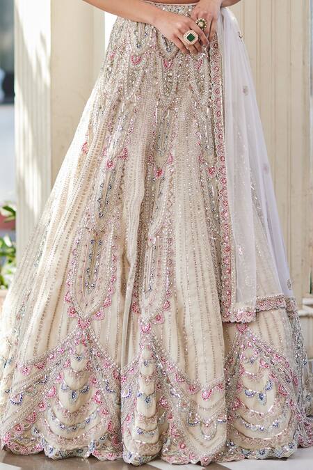 Osaa By Adarsh Off White Organza Embroidery, Sequins, Zari Boat Neck Thread Bridal Lehenga Set Online at Aza Fashions Osaa By Adarsh_Off White Organza Embroidery, Sequins, Zari Boat Neck Thread Bridal Lehenga Set _Online_at_Aza_Fashions