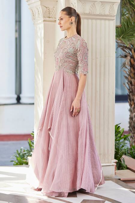 Osaa By Adarsh Purple Organza Embroidery Round Neck Bodice Gown Online at Aza Fashions Osaa By Adarsh_Purple Organza Embroidery Round Neck Bodice Gown_Online_at_Aza_Fashions