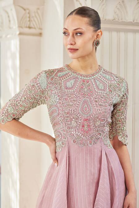 Buy Osaa By Adarsh Purple Organza Embroidery Round Neck Bodice Gown Online at Aza Fashions Buy_Osaa By Adarsh_Purple Organza Embroidery Round Neck Bodice Gown_Online_at_Aza_Fashions