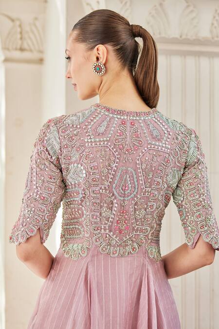 Shop Osaa By Adarsh Purple Organza Embroidery Round Neck Bodice Gown Online at Aza Fashions Shop_Osaa By Adarsh_Purple Organza Embroidery Round Neck Bodice Gown_Online_at_Aza_Fashions