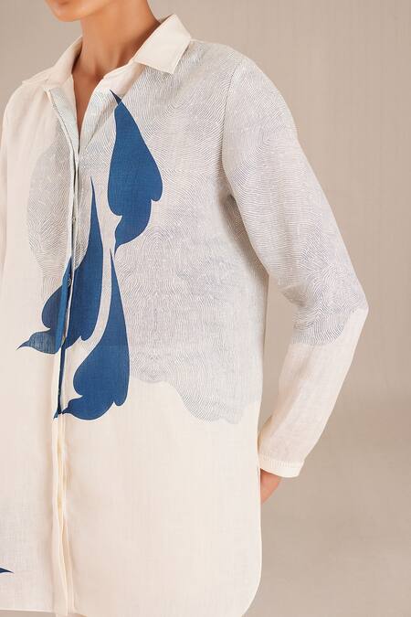 Buy Ampm Ivory Linen Embroidery Shawl Neck Bird Motif Shirt And Pant Set Online at Aza Fashions Buy_Ampm_Ivory Linen Embroidery Shawl Neck Bird Motif Shirt And Pant Set _Online_at_Aza_Fashions