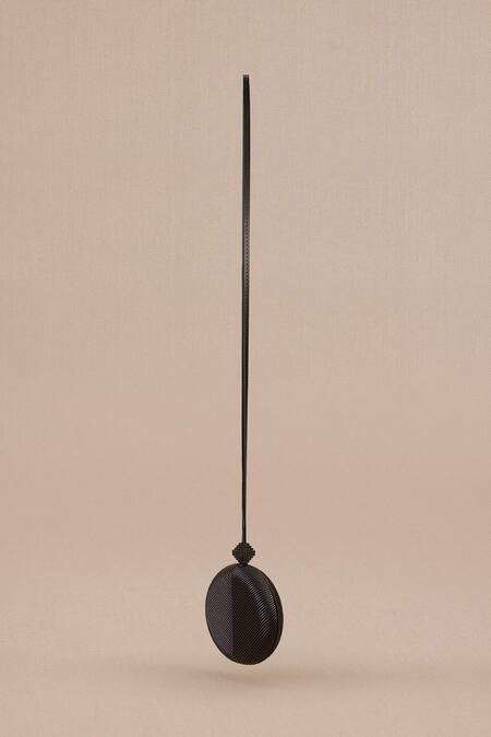 Ampm_Black Embroidery Aiza Circular Shape Sling Bag _at_Aza_Fashions