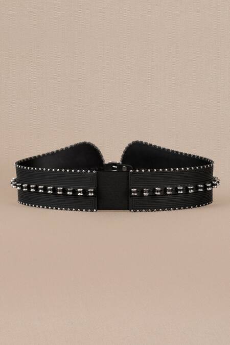 Buy_Ampm_Black Studs Laser Cut Corset Belt _Online_at_Aza_Fashions