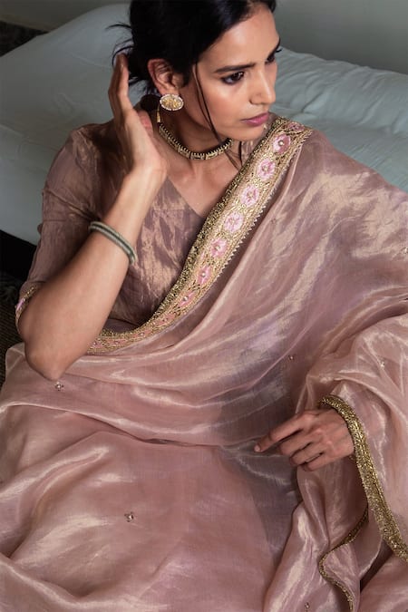 Buy Pink Organza Chanderi Silk Saree FZ-321 Online in India