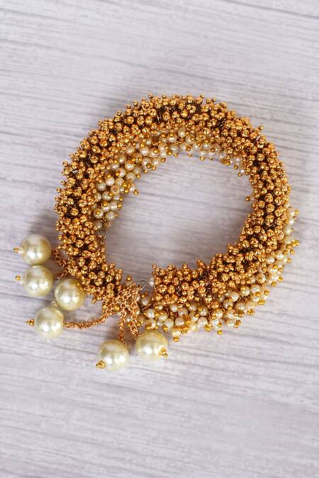 Buy_Nayaab By Aleezeh_Gold Plated Pearl Cluster Beaded Kada_Online_at_Aza_Fashions