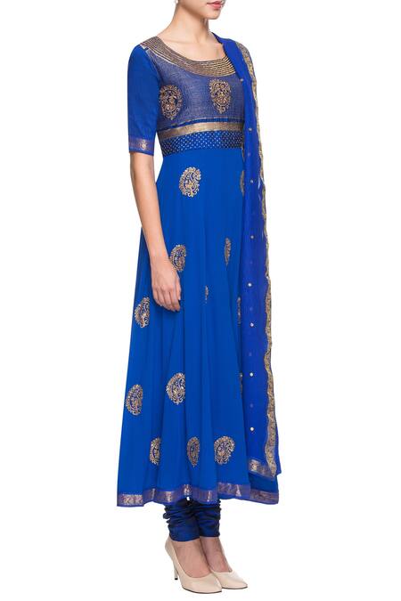 Latha Puttanna_Blue Embroidered Anarkali Set_Online_at_Aza_Fashions