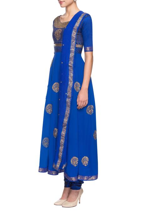 Buy_Latha Puttanna_Blue Embroidered Anarkali Set_Online_at_Aza_Fashions