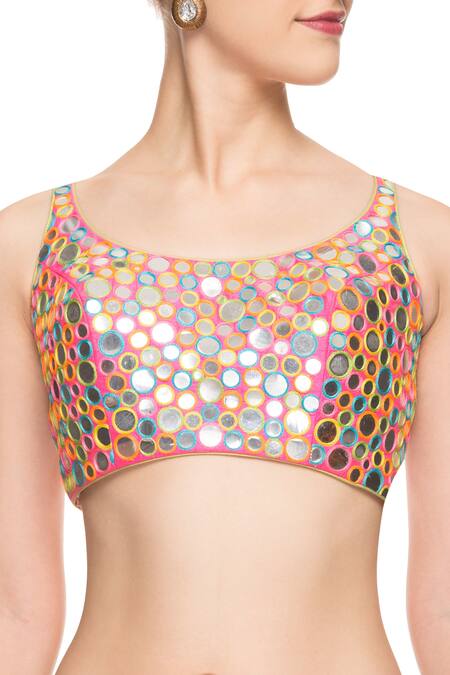 Avnni Kapur_Blue Georgette Embellished Mirror Work Scoop Neck Lehenga Set_at_Aza_Fashions