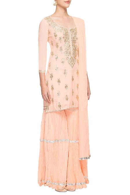 Nazar By Indu_Peach Embroidered Kurta Set_Online_at_Aza_Fashions