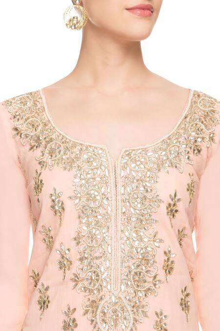 Nazar By Indu_Peach Embroidered Kurta Set_at_Aza_Fashions