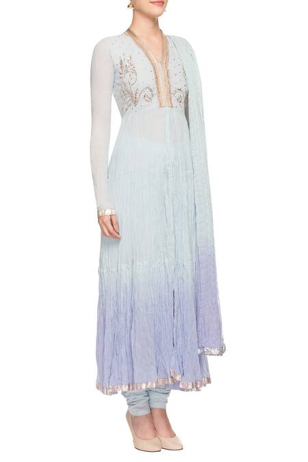 Nazar By Indu_Blue Powder Anarkali Set_Online_at_Aza_Fashions