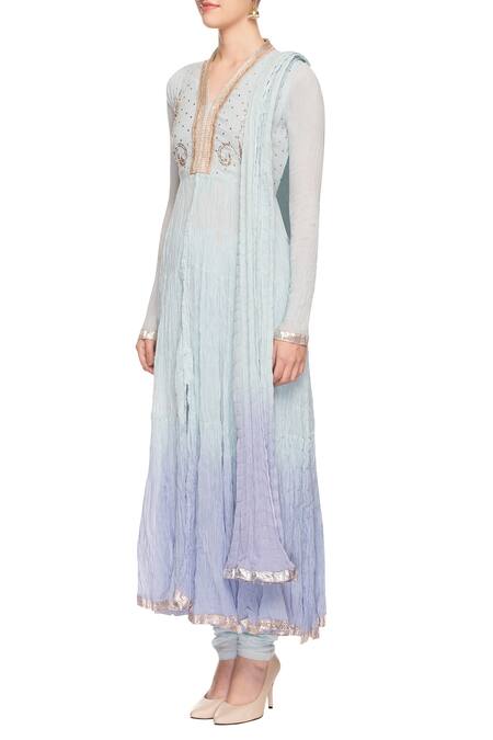 Buy_Nazar By Indu_Blue Powder Anarkali Set_Online_at_Aza_Fashions