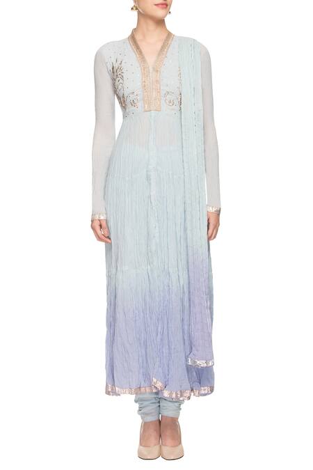 Shop_Nazar By Indu_Blue Powder Anarkali Set_Online_at_Aza_Fashions