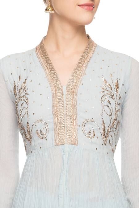 Nazar By Indu_Blue Powder Anarkali Set_at_Aza_Fashions