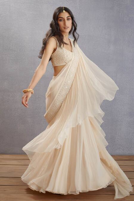 Buy_Torani_White Silk Chiffon Geometric Motifs Mogra Ikjot Saree _Online_at_Aza_Fashions