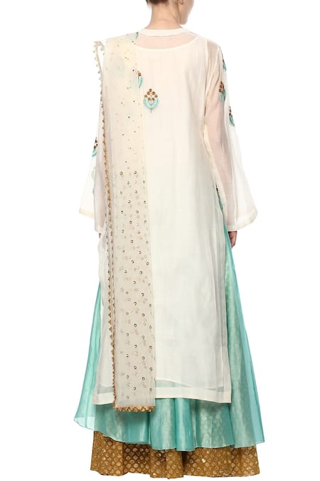 Shop Joy Mitra White Embroidered Kurta Skirt Set at Aza Fashions Shop_Joy Mitra_White Embroidered Kurta Skirt Set _at_Aza_Fashions