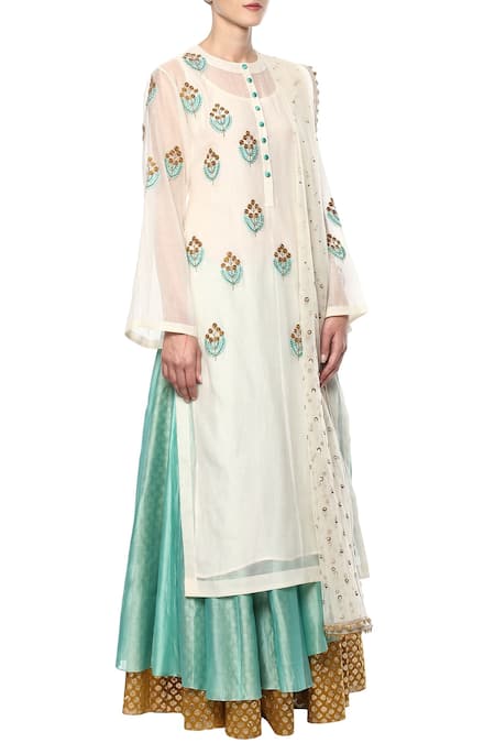 Buy Joy Mitra White Embroidered Kurta Skirt Set Online at Aza Fashions Buy_Joy Mitra_White Embroidered Kurta Skirt Set _Online_at_Aza_Fashions