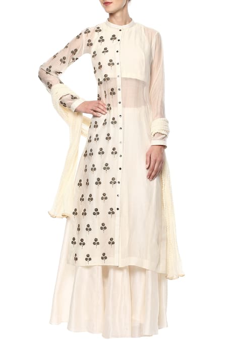 Joy Mitra White Kurta And Sharara Set 