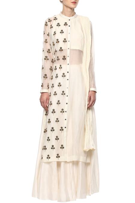 Shop Joy Mitra White Kurta And Sharara Set Online at Aza Fashions Shop_Joy Mitra_White Kurta And Sharara Set _Online_at_Aza_Fashions