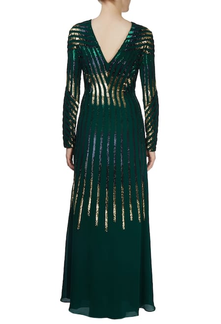 Shop_Huemn_Green Embellished Gown  _at_Aza_Fashions