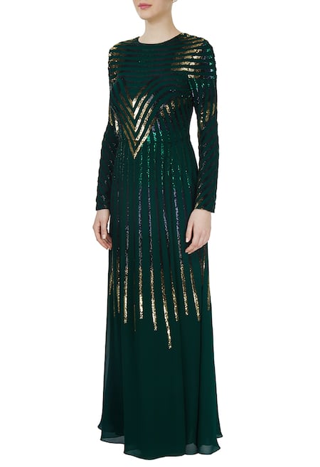 Buy_Huemn_Green Embellished Gown  _Online_at_Aza_Fashions