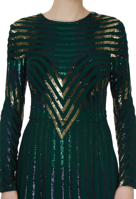 Huemn_Green Embellished Gown  _at_Aza_Fashions