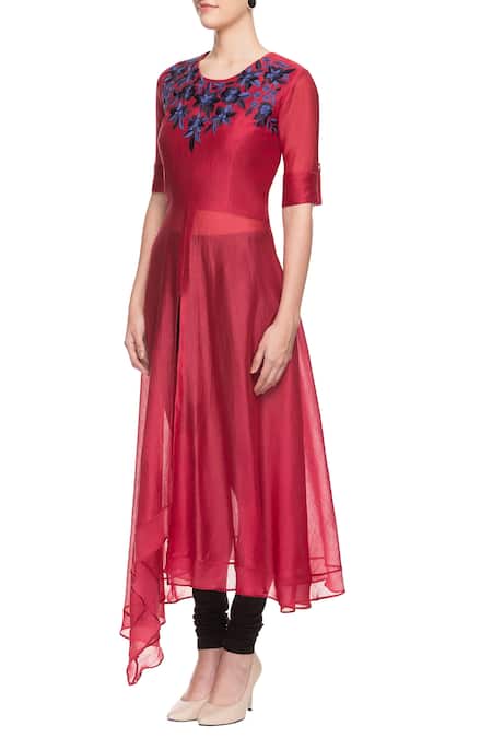 Buy_Swapan & Seema_Maroon Embroidered Kurta_Online_at_Aza_Fashions