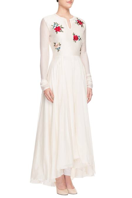 Swapan & Seema_White Multi-coloured Motif Embroidered Kurta_Online_at_Aza_Fashions