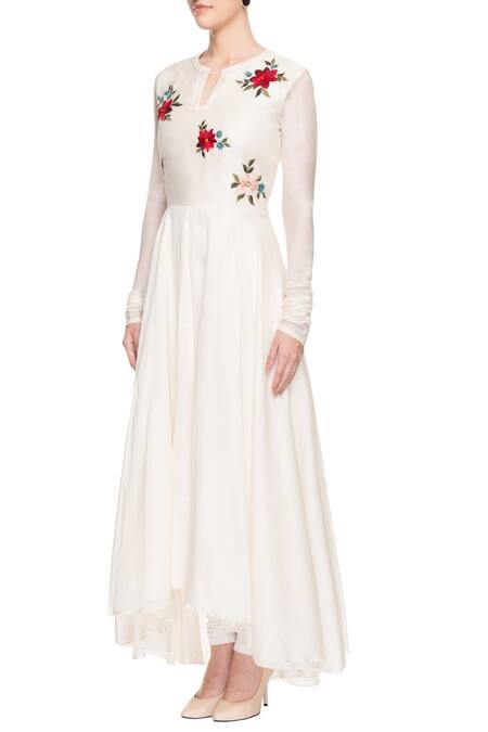 Buy_Swapan & Seema_White Multi-coloured Motif Embroidered Kurta_Online_at_Aza_Fashions
