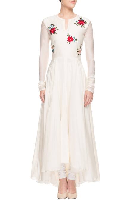 Shop_Swapan & Seema_White Multi-coloured Motif Embroidered Kurta_Online_at_Aza_Fashions