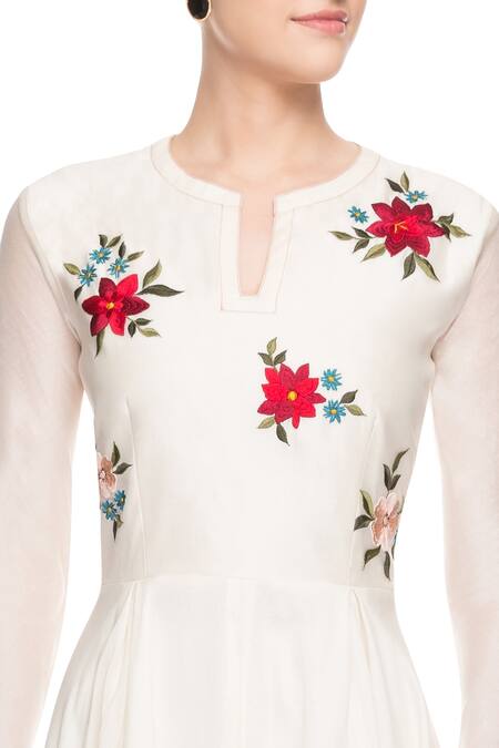 Swapan & Seema_White Multi-coloured Motif Embroidered Kurta_at_Aza_Fashions