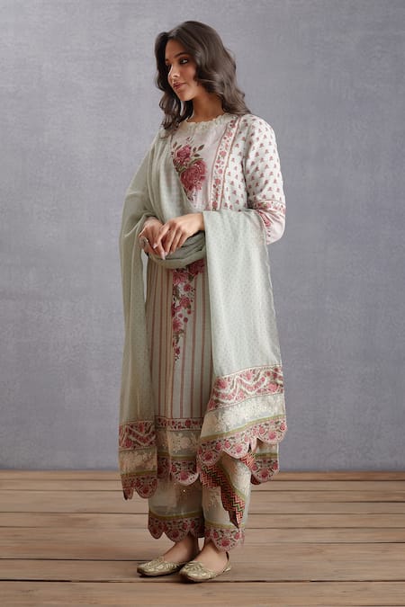 Shop_Torani_Green Linen, , Organza, Kota, Jaituni Samar Kurta Set _Online_at_Aza_Fashions