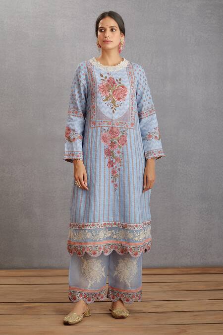 Shop_Torani_Blue Linen, , Organza, Kota, Samsara Samar Kurta Set _Online_at_Aza_Fashions