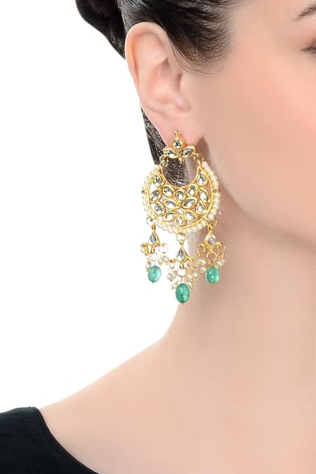 Shop Just Shradhas Gold Plated Crystals, Beads, Stones Embellished Chandbalis at Aza Fashions Shop_Just Shradhas_Gold Plated Crystals, Beads, Stones Embellished Chandbalis _at_Aza_Fashions